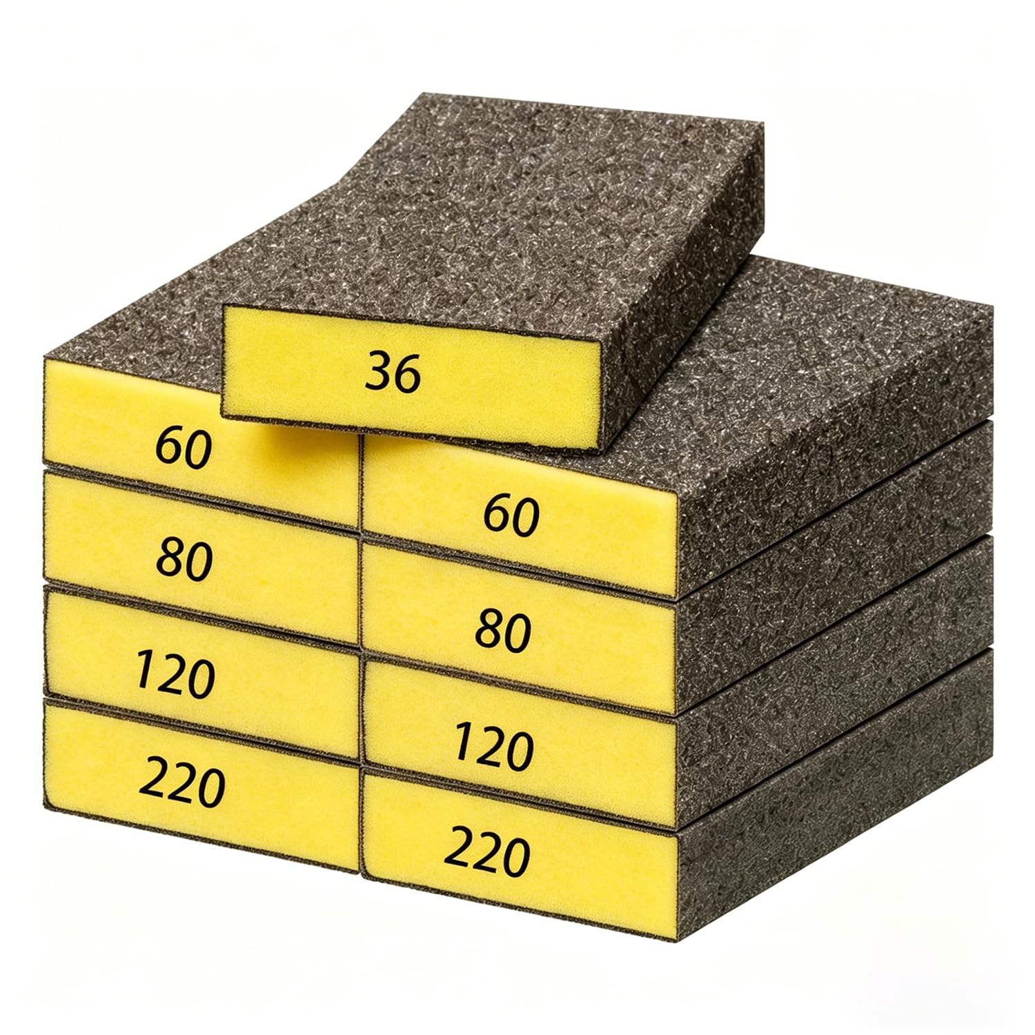 9 Pcs Sanding Blocks Set 36/60/80/120/220 Grit, Wet and Dry Sandpaper Sponge for Wood, Metal, Drywall, Reusable Hand Sanding Block Kit for Car Paint Polishing and Furniture Finishing
