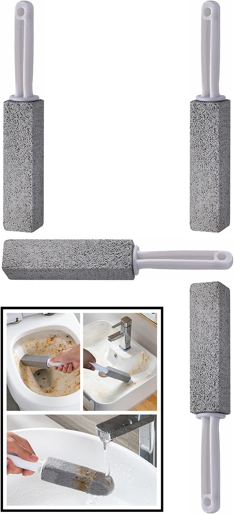 Pumice Stone for Toilet Cleaning,Pumice Stone Toilet Bowl Cleaner with Handle,Remove Limescale,Hard Water Ring,Suitable for Bathtubs,Kitchen Sink,Grill,Pool,Household Cleaning(Grey,4 Pcs)