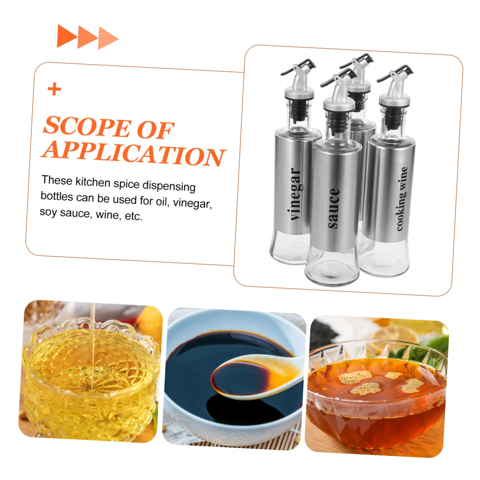 Dispensadoras de Aceite y Vinagre de 300ml Juego de 4 Botellas Diseño Antigoteo en Vidrio y Acero Inoxidable para Cocinas y Restaurantes