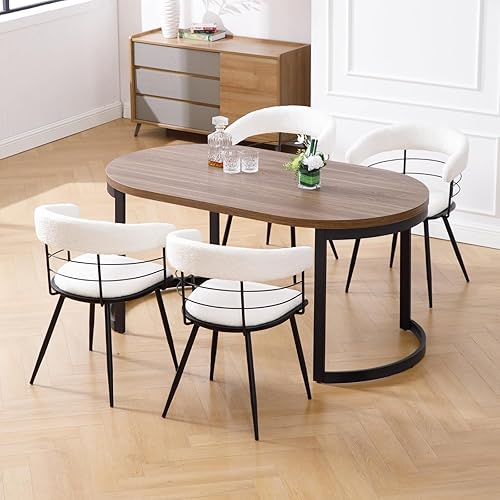 Miniatura 2 de DUOMAY Juego de 4 sillas de comedor modernas de sherpa, sillas de cocina tapizadas con patas de metal negro, sillas laterales con respaldo abierto,