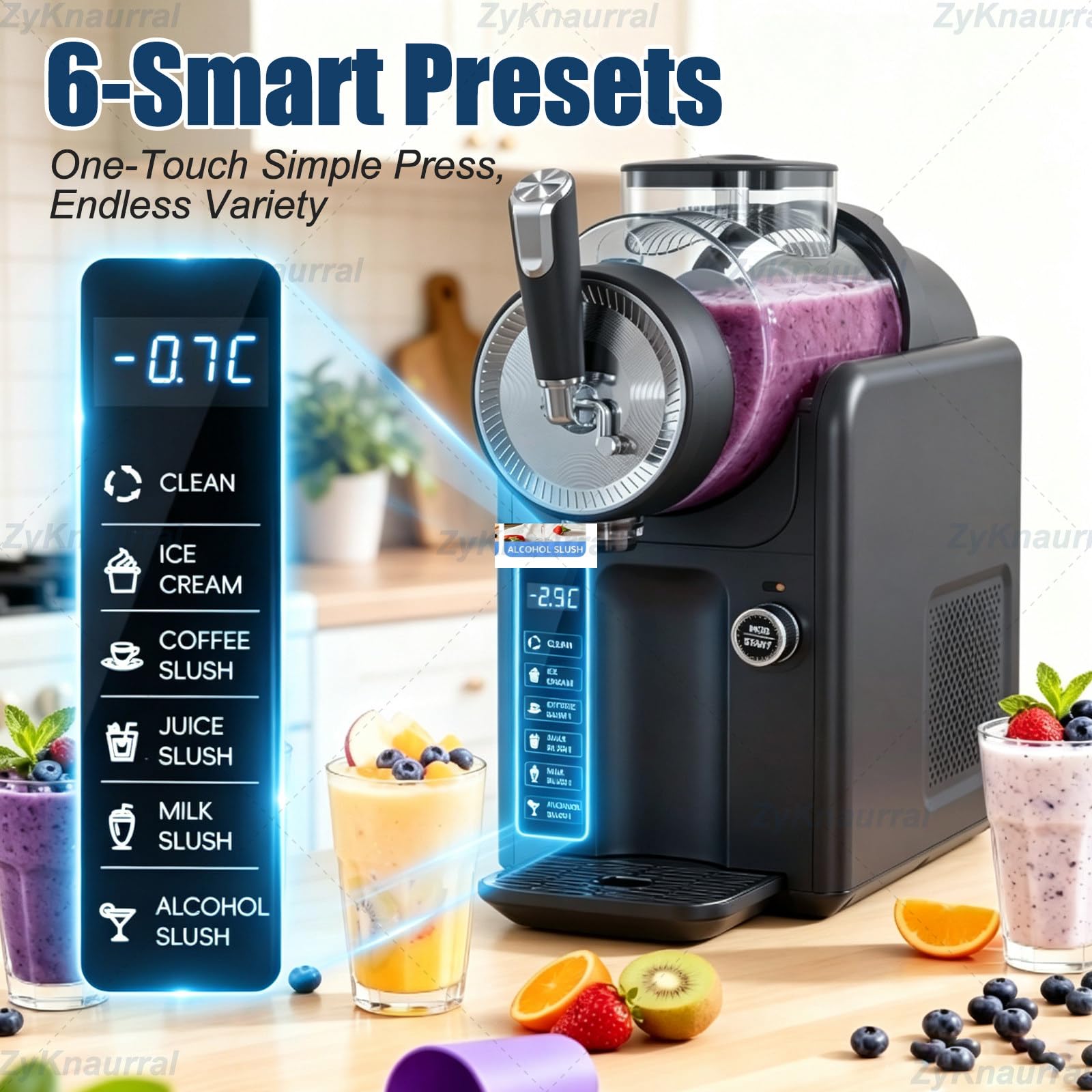 Máquina De Granizados Con Depósito De 2 Litros Para Uso Doméstico, Heladera De Helado Cremoso De 185 W: 5 Programas Preestablecidos, Autolimpieza Y Control Inteligente De La Temperatura Black