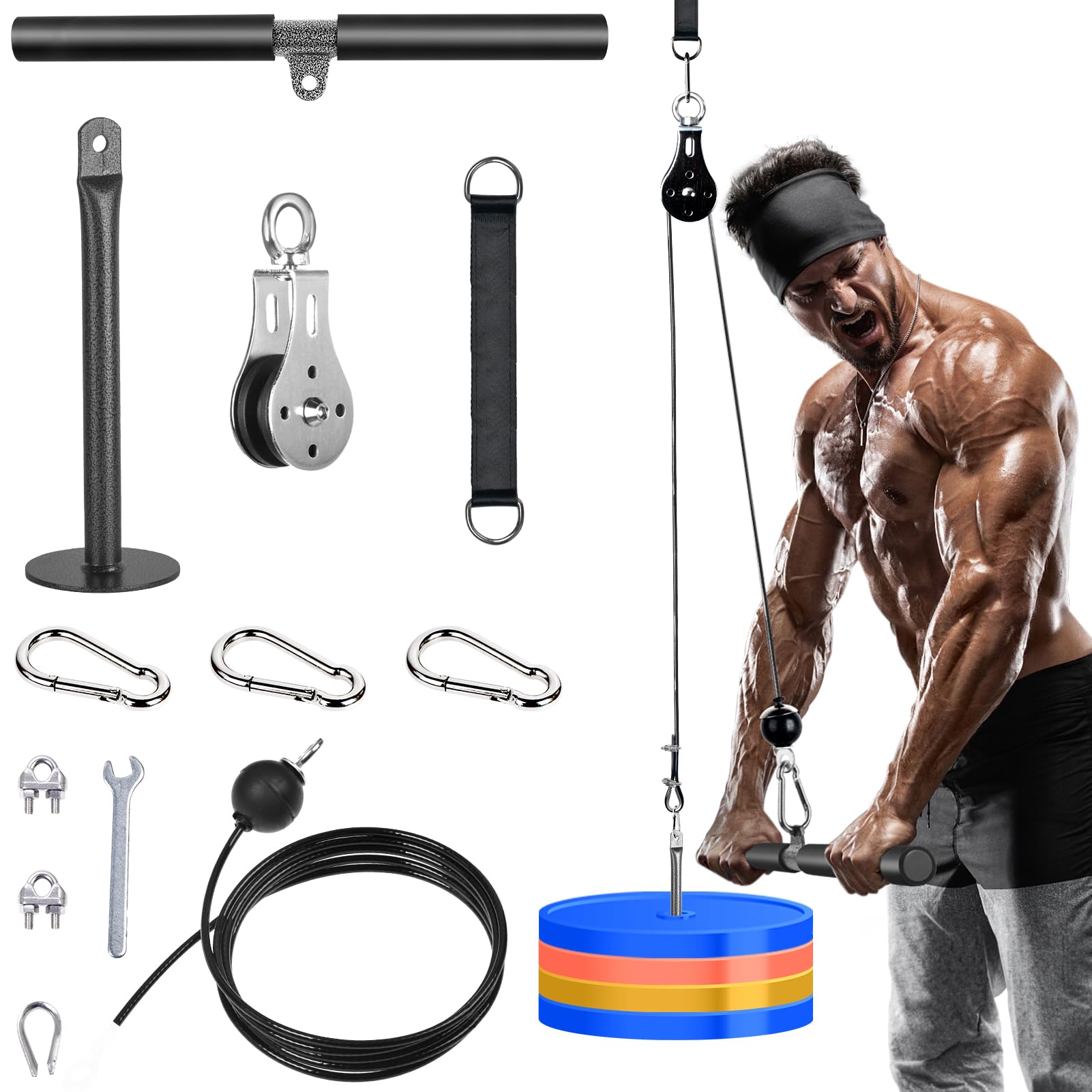 Kit Poulie Musculation Pour Cage Home Gym - Câbles Réglables, Poignées, Compatible Poids Disques