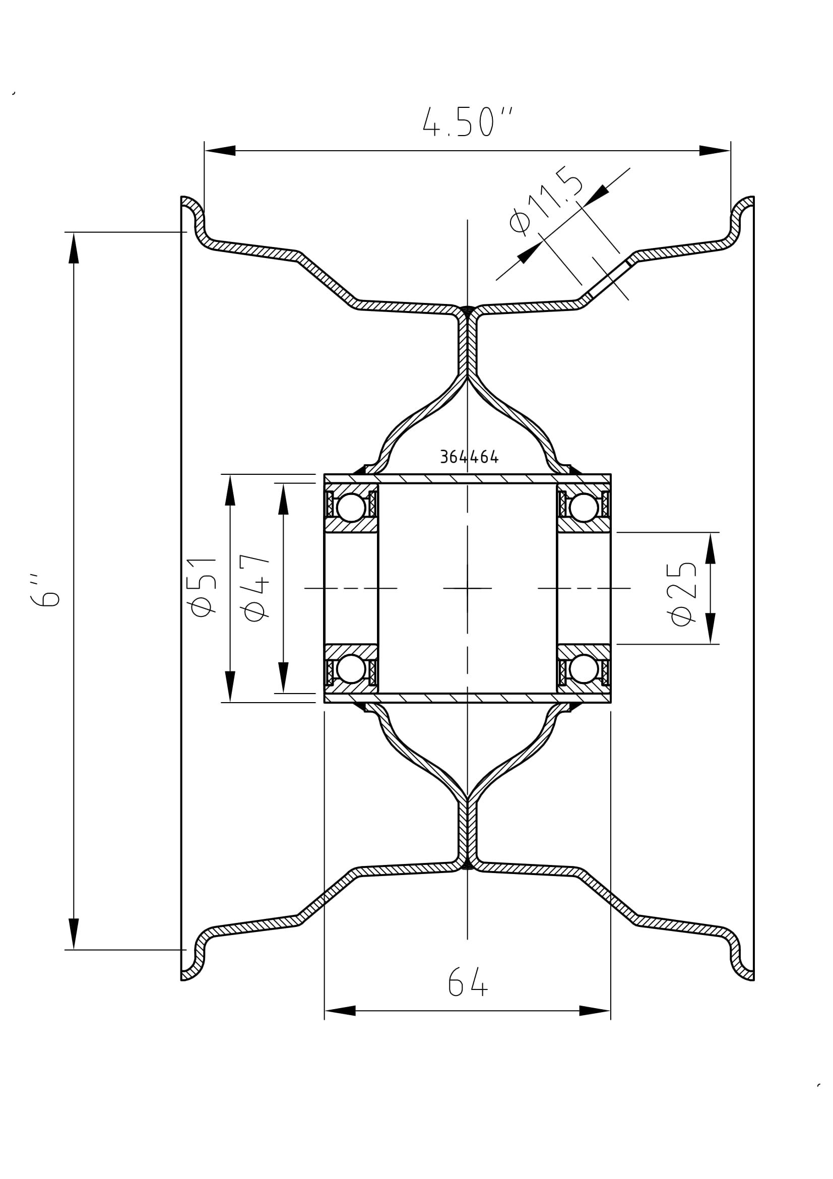 Komplettrad 15×6.00-6 6PR Deli S-317 - Rille Achs-Ø: 25 mm Nabenlänge 64 mm für Landwirtschaft