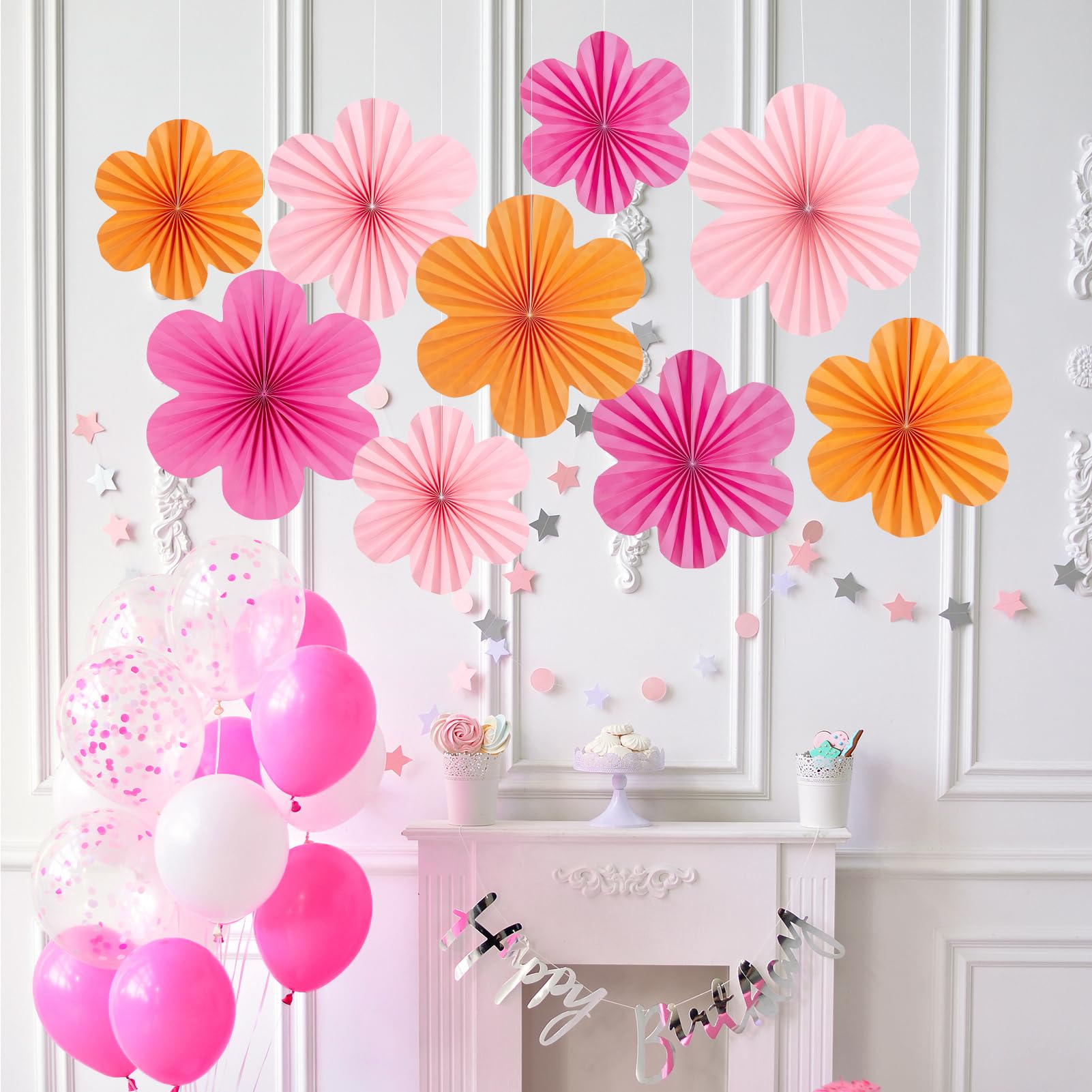 BestoFun Lot de 16 décorations de fête pastel – Pompons, fleurs en papier pour mariage, anniversaire, réceptions de fiançailles, fête prénuptiale