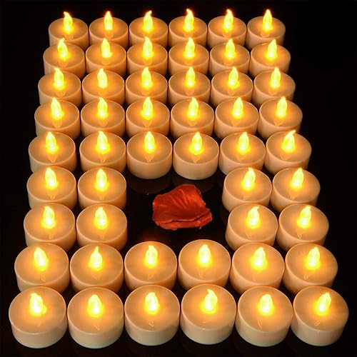 Miniatura 1 de Pandaing Dura 2 veces más velas de té sin llama 50 unidades de baterías incluidas, velas de té realistas, velas de té brillantes parpadeantes, velas