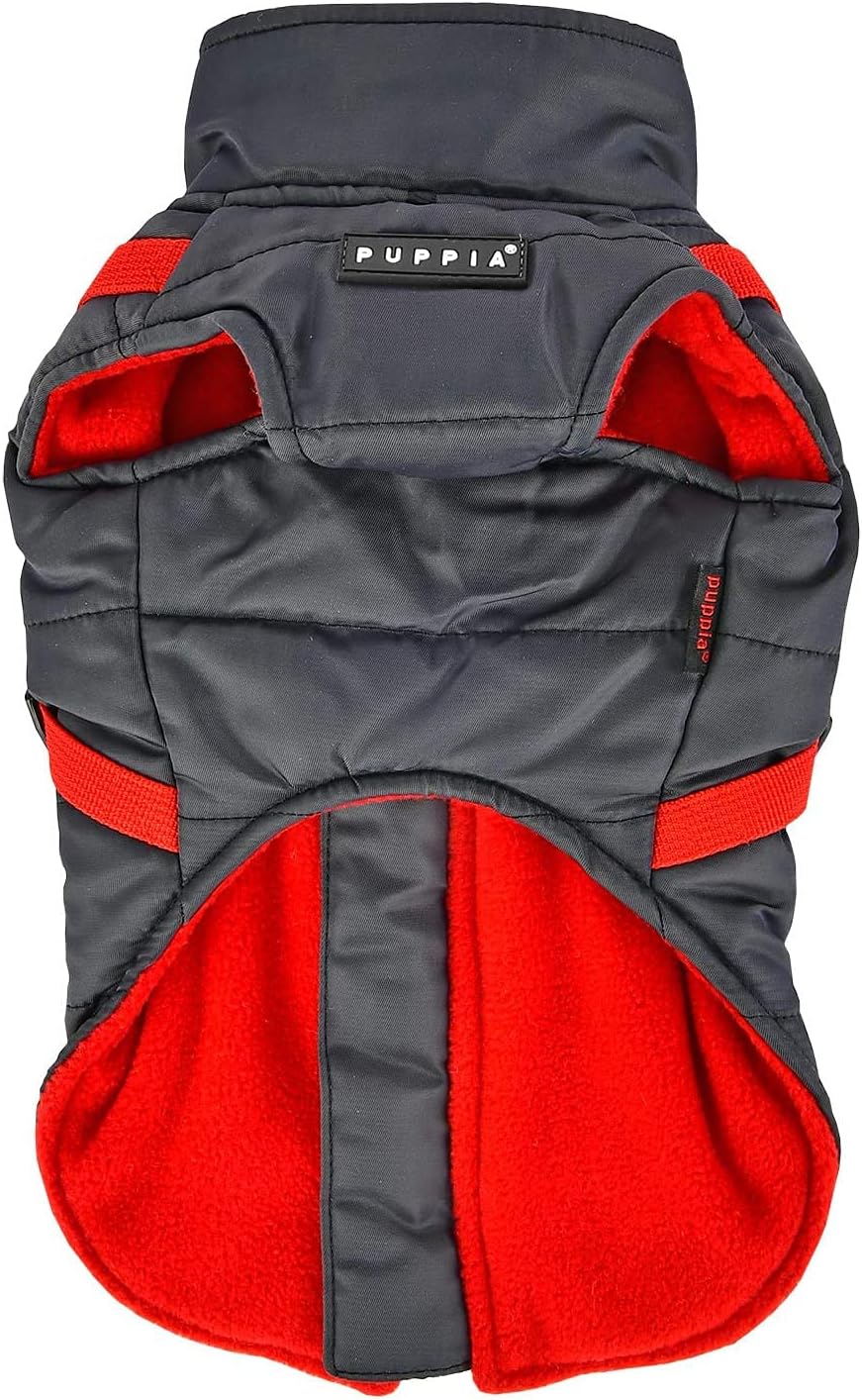 Puppia Mountaineer Winter Dog Coat with Integrated Harness No Pull Cold Weather Waterproof Warm Fleece Back Zipper for Small & Medium Dog, Grey, X-Large