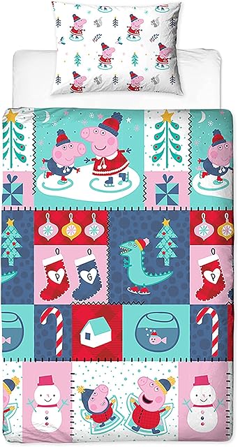 Peppa Pig Officially Licensed Single Rotary Duvet Bedding Cover Set | Blue, Reversible 2 Sided Design, Perfect For Any Childrens Bedroom (Single)