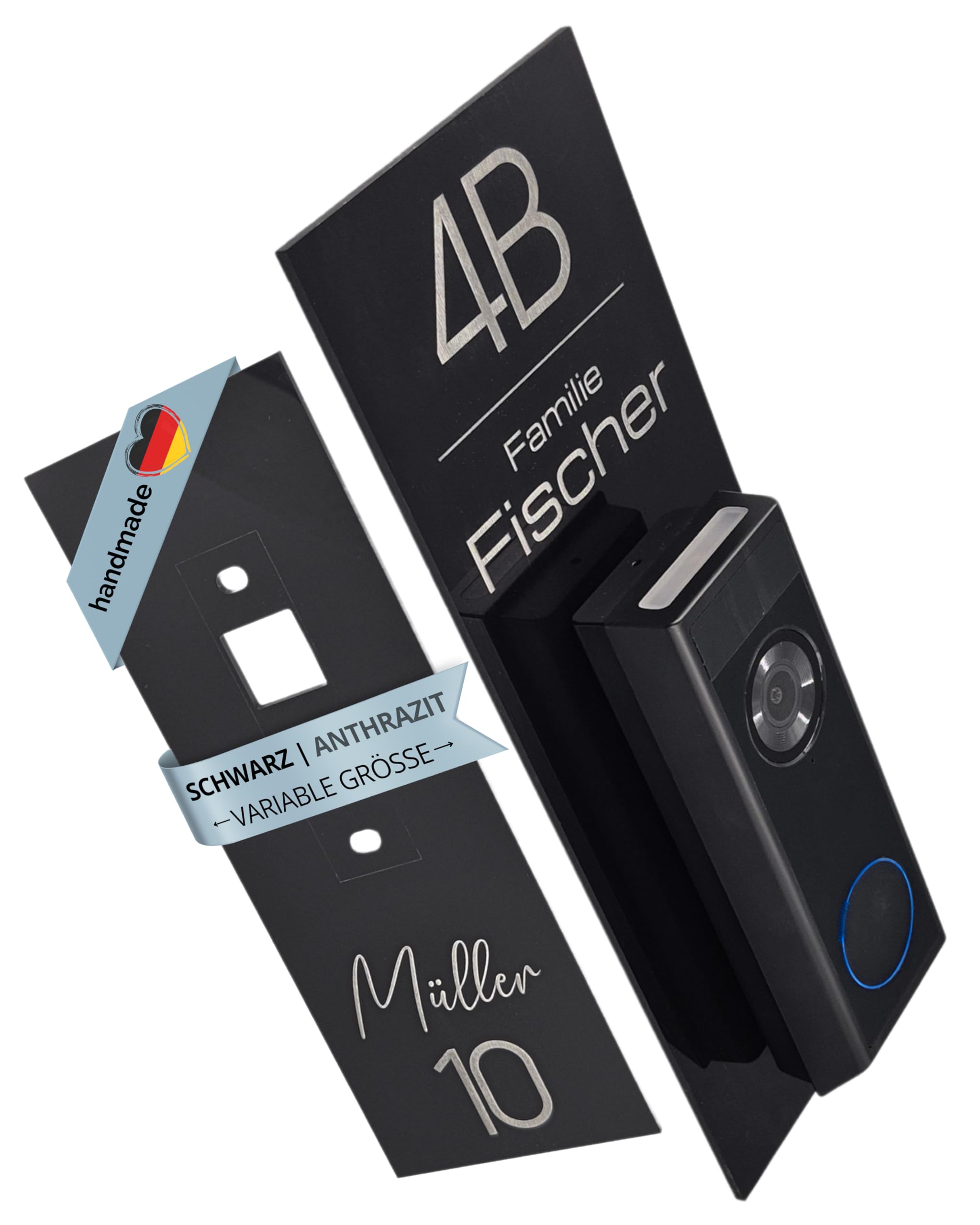 Klingelschild für Eufy Doorbell E340 personalisiert – Acrylglas Blende mit Wunschgravur – Schwarz glänzend oder Anthrazit matt – Türklingel Zubehör