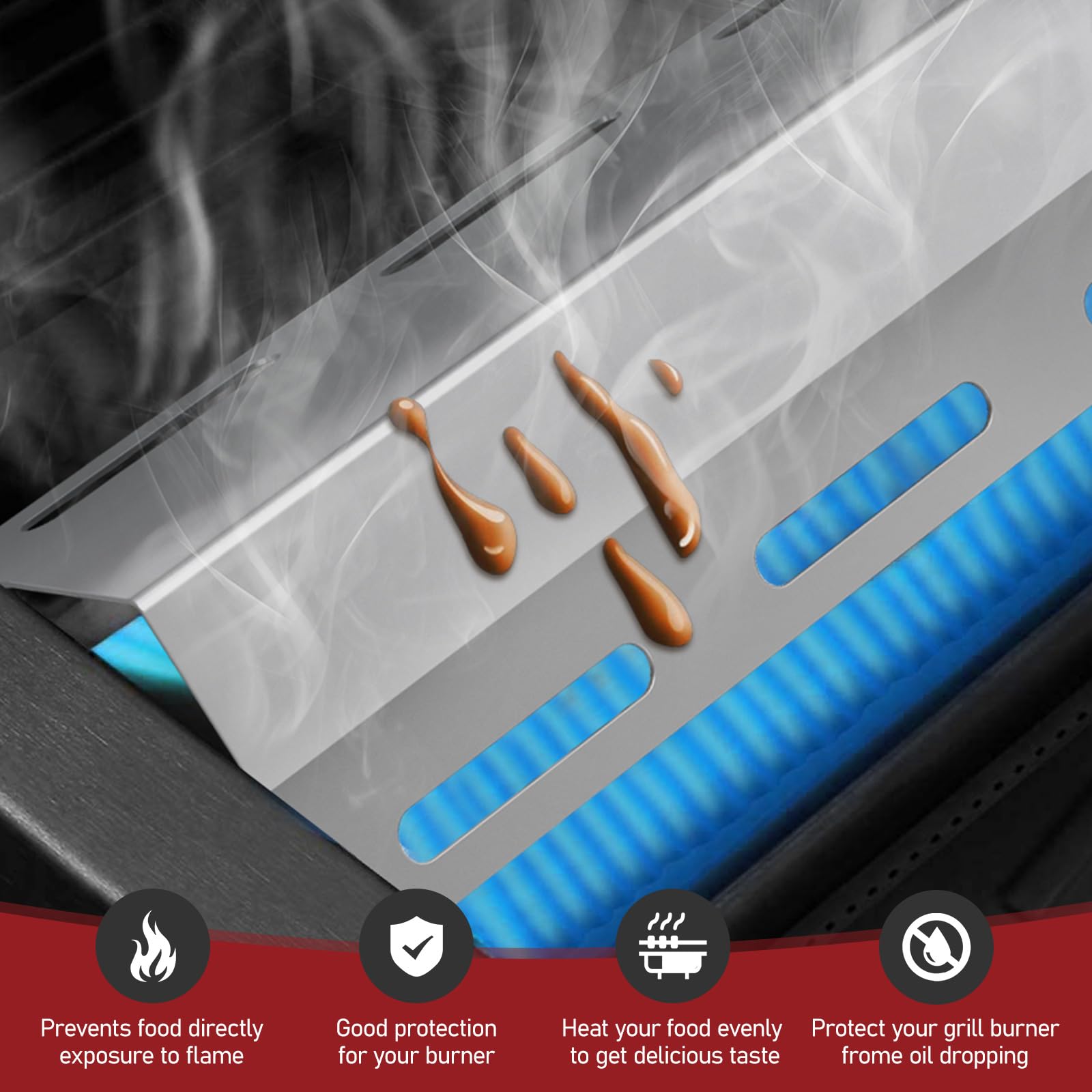 Tubo Bruciatore Regolabile da 30,8 cm a 44,9 cm con Diffusore di Calore Universale da 30 a 72 cm per Charbroil, Compatibile con la Maggior parte dei modelli di Griglie a Gas (45629 con 42202 3 Pezzi)
