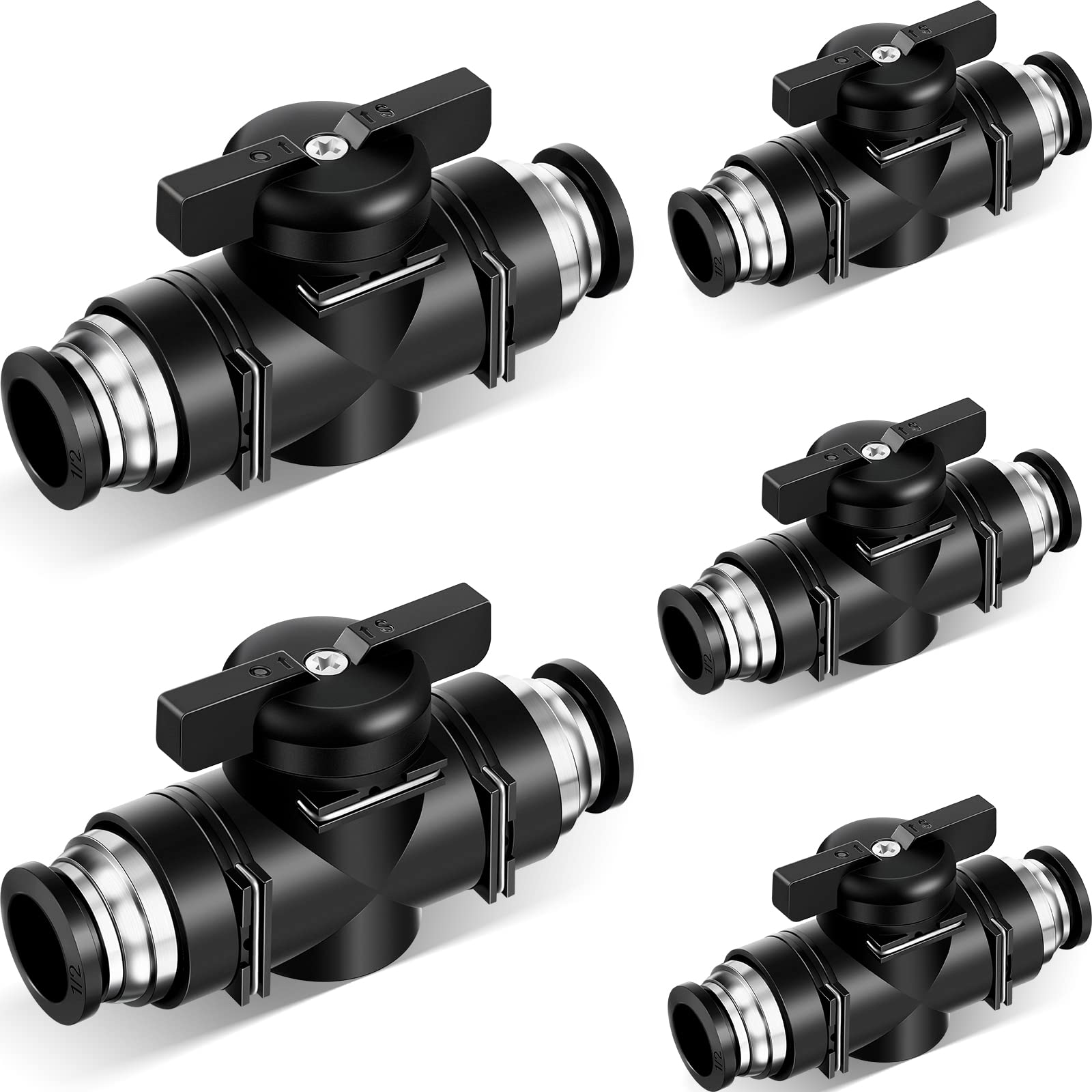 Flutesan 5 Pieces Pneumatic Ball Valve Push to Connect Fittings Ball Valve PVC Air Flow Control Valve Air Fittings Straight Quick Connect Union Air Quick Connect Air Hose Fittings (1/2 x 1/2 OD)