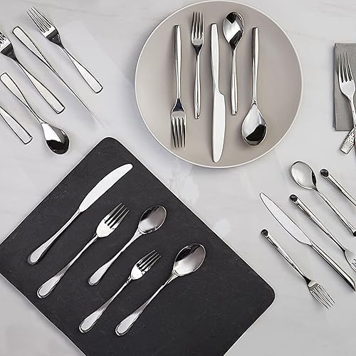 Miniatura 7 de Nambé Bend - Colección de cubiertos de 45 piezas, excelentes utensilios de acero inoxidable forjado con elegantes asas curvas, servicio para 8