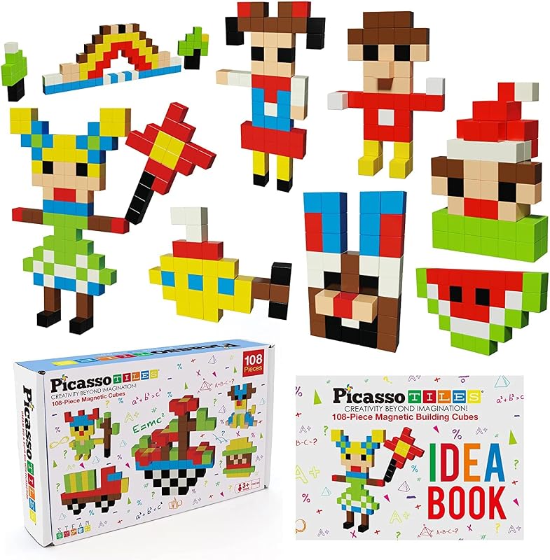 PicassoTiles Bola flotante de energía eléctrica + cubos de rompecabezas magnéticos, parachoques de espuma LED, borde suave para juegos en interiores y exteriores, juego de bloques de construcción, juguete sensorial, libro de ideas gratuito con 50 ideas