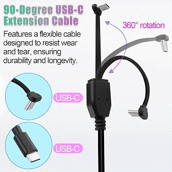 USB-C Charging Cable,60W PD Fast Charging & Data Transfer Type-C Charging Cable,Flat 90-Degree C-End Port Compatible with Phones,Tablets,and Other Devices 6.5 Ft (2M)