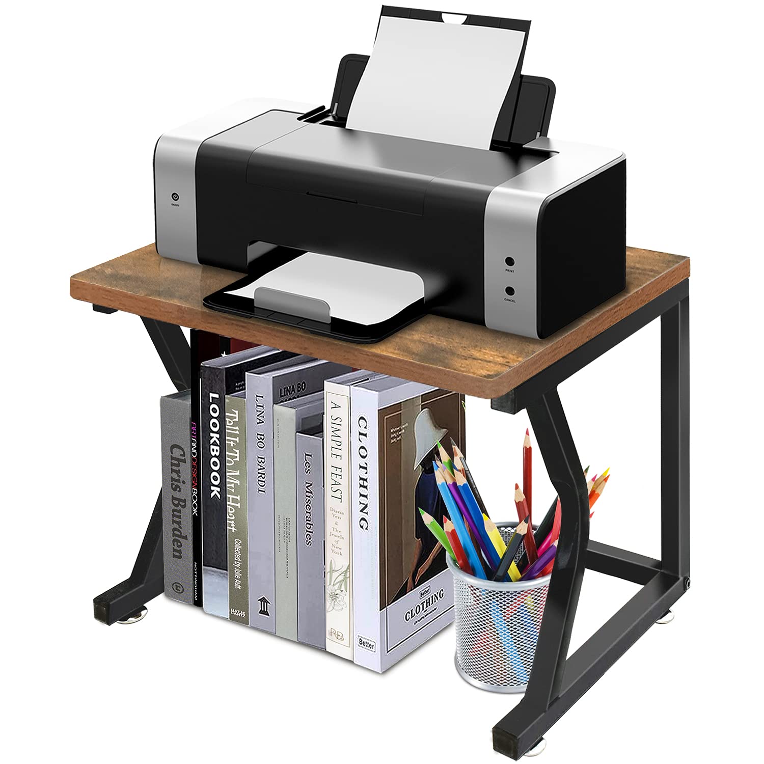 Buy Desktop Printer Stand with Storage Shelf, Rustic Printer Table