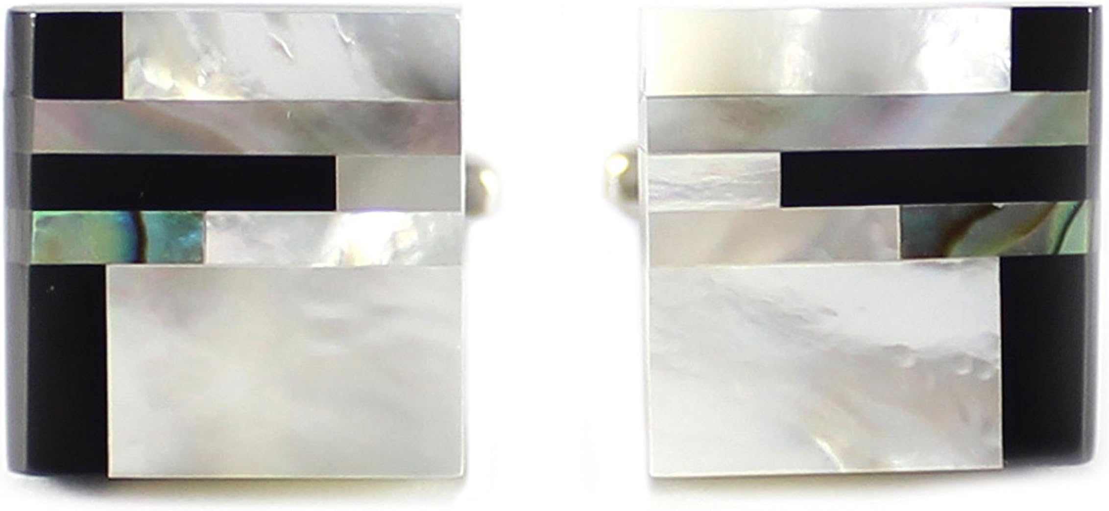 Classic Genuine Onyx and Mother of Pearl Cufflinks Men Classic Cuff links With Box