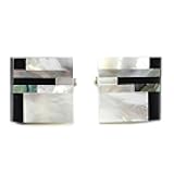 Classic Genuine Onyx and Mother of Pearl Cufflinks Men Classic Cuff links With Box