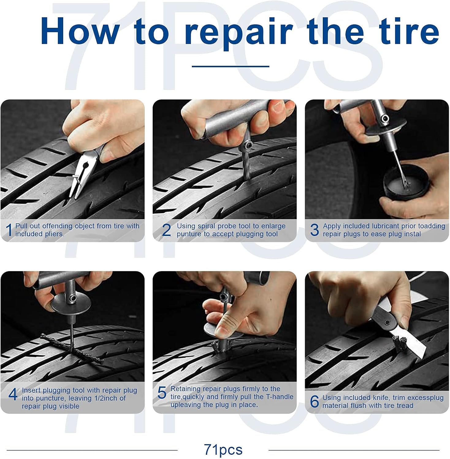 DeShan Universal Tire Repair Kit, Heavy Duty Tire Plug Kit & Tire Repair Tools with Tire Pressure Gauge to Fix Punctures and Plug Flats for Car/Motorcycle/Truck/Tractor/Trailer/RV/ATV : Automotive