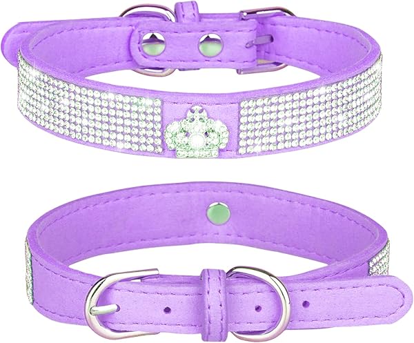 Rhinestone Dog Collar, Cute Dazzling Sparkling Soft Suede Leather Dog Cat Rhinestone Collar Crystal Diamond Pet Dog Puppy Collar (XS, Blue-1) - 5
