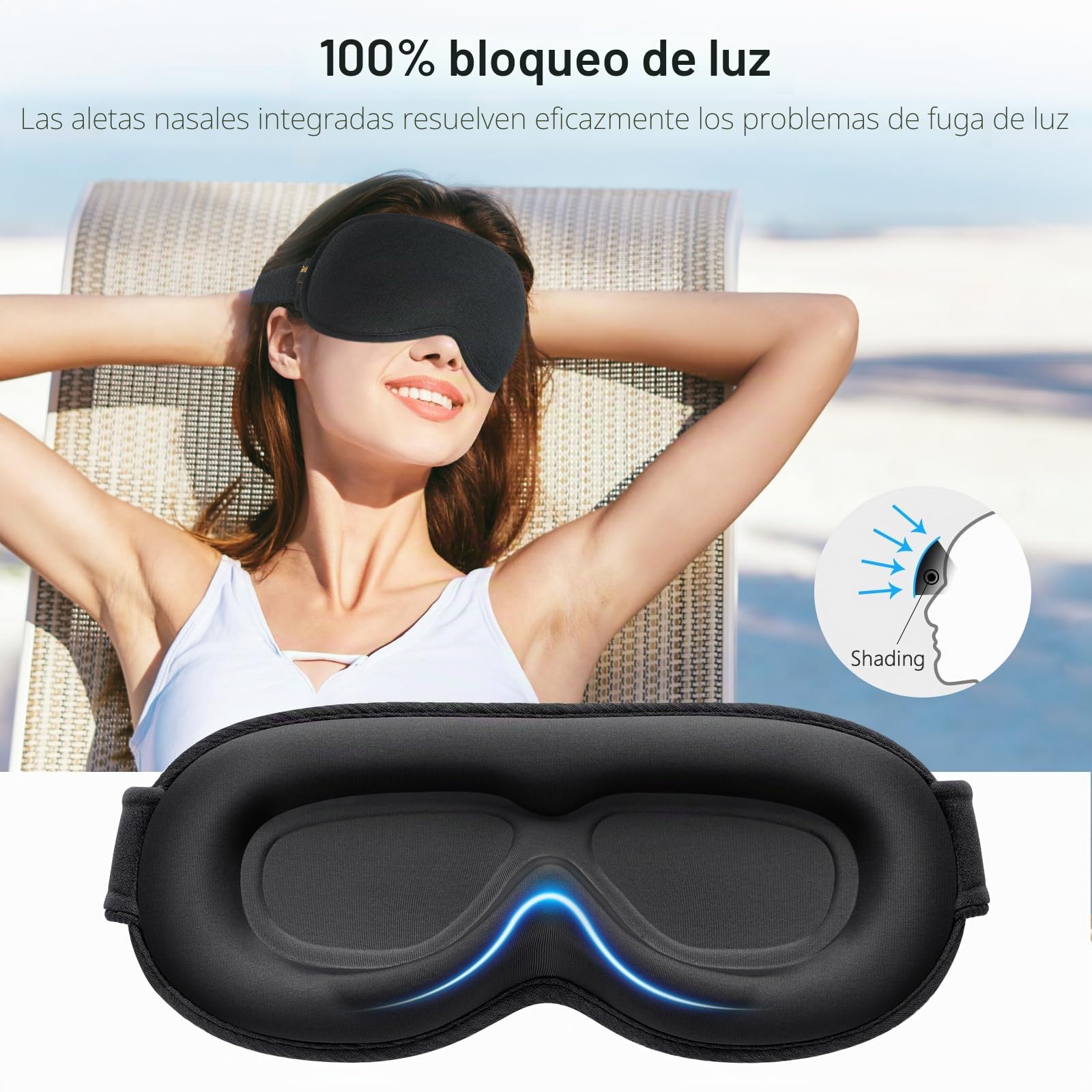 Gritin Antifaz para Dormir para Mujer y Hombre, Anti-Luz Máscara de Dormir Sin Presión Ocular - Diseño Ergonomico 3D para Las Pestañas y Los Movimientos Oculares, Ultrasuave & Cómodo Sleep Mask