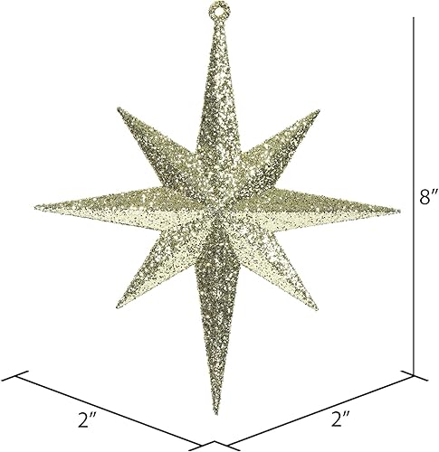 Vista 21 de Vickerman Adorno de Navidad de estrella de Belén con purpurina iridiscente de oro rosa de 8 pulgadas, 4 por caja
