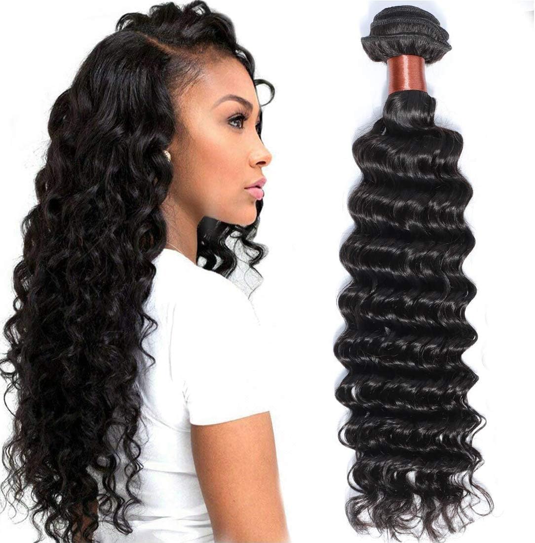 Brazilian Virgin Hair Deep Wave Bundles One Bundle Unprocessed Virgin Human Hair Extension Deep Curly Hair Weave Natural Color(22 Inch)