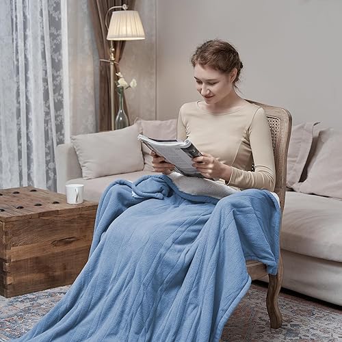 Miniatura 6 de Manta eléctrica térmica de 50 x 60 pulgadas, manta de calefacción de forro polar y sherpa, 5 niveles de calefacción y 4 horas de apagado automático,