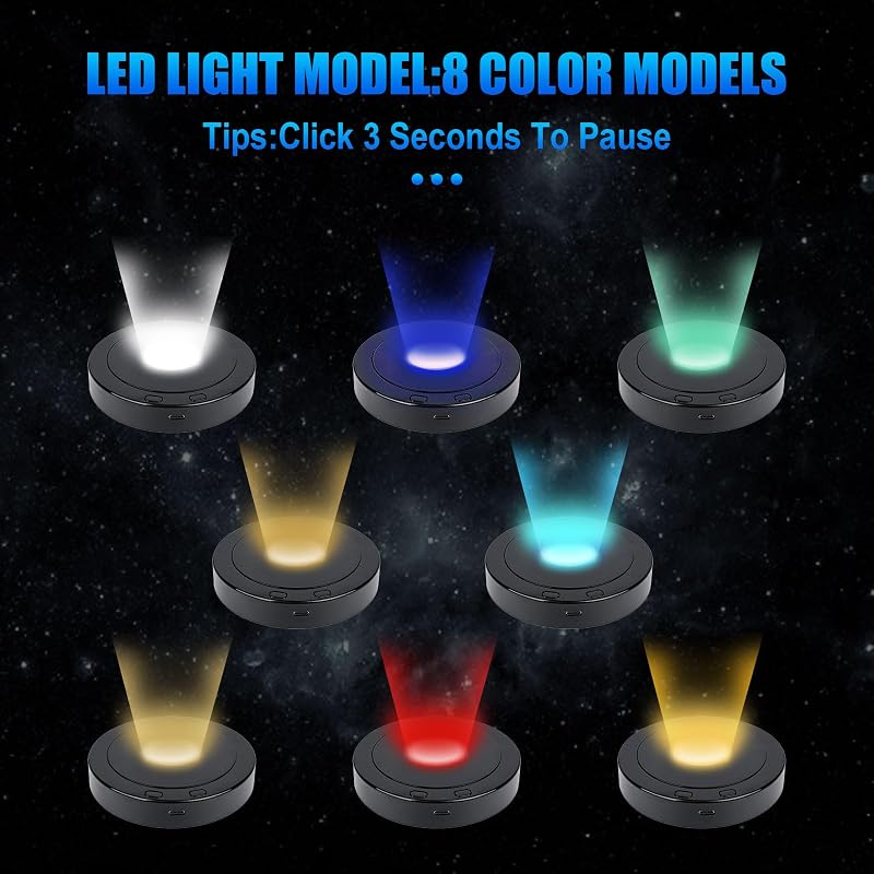 luolety LED Forgó Kiállítási Talp - Színes Fényekkel, 360 Fokos Forgatható Állvány Üveggömbhöz, Kristálygömbhöz, Ékszerekhez, USB/Elemes Műk