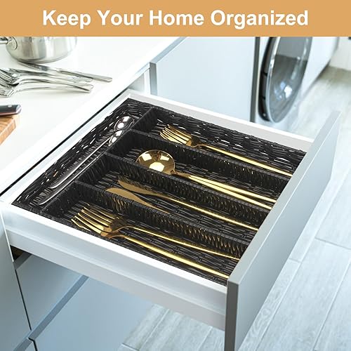 Miniatura 5 de Ayiaren Organizador de cajones de utensilios de cocina pequeño, bandeja estrecha para cajones de cubiertos blancos, organizador de cubiertos,