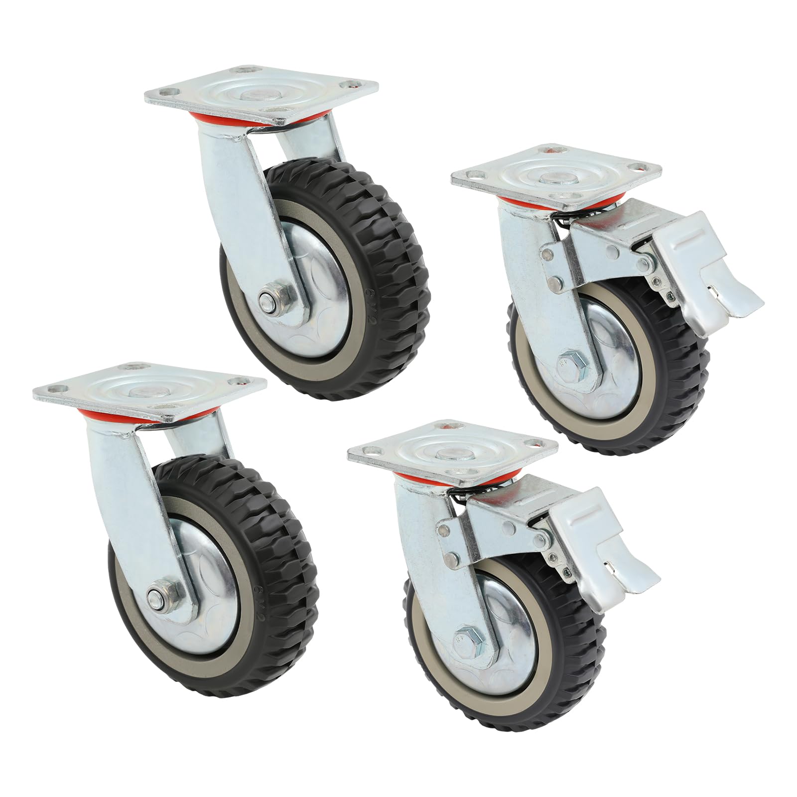 Ruedas giratorias para cargas pesadas, 4 unidades, hasta 280 kg | 4 ruedas de freno, PU, giratorio 360°, para carro de muebles, banco de trabajo