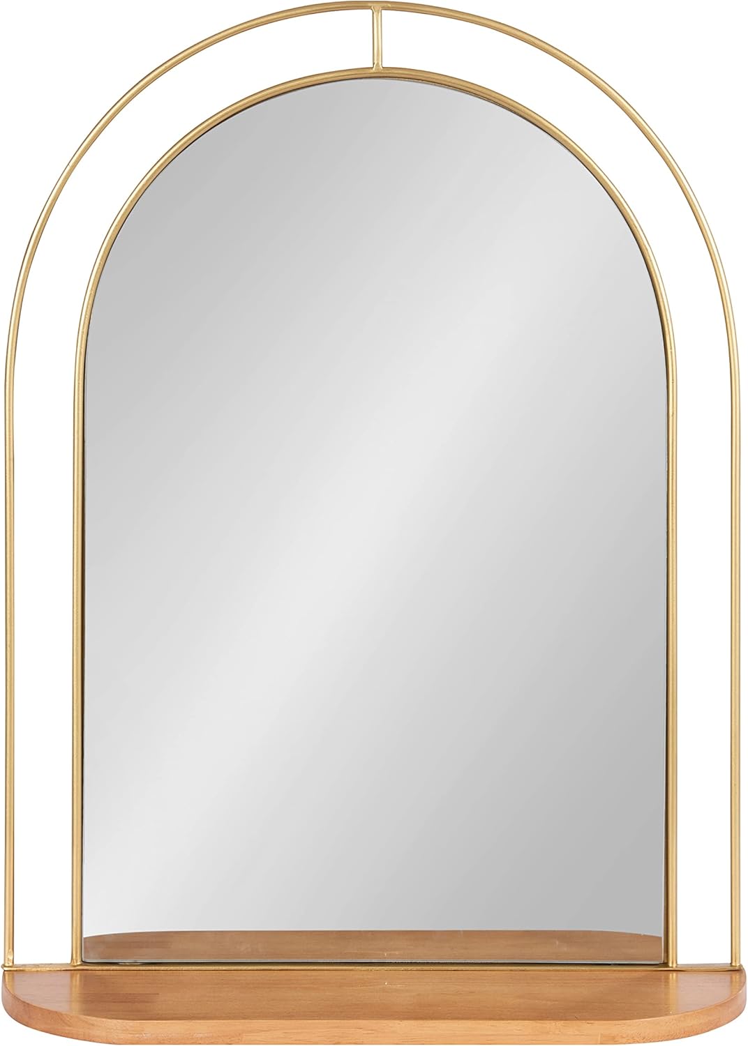 Kate and Laurel Reverie Modern Arched Mirror with Shelf, 23 x 30, Natural Wood and Gold, Transitional Arch Mirror with Unique Glam Frame for Wall Decor