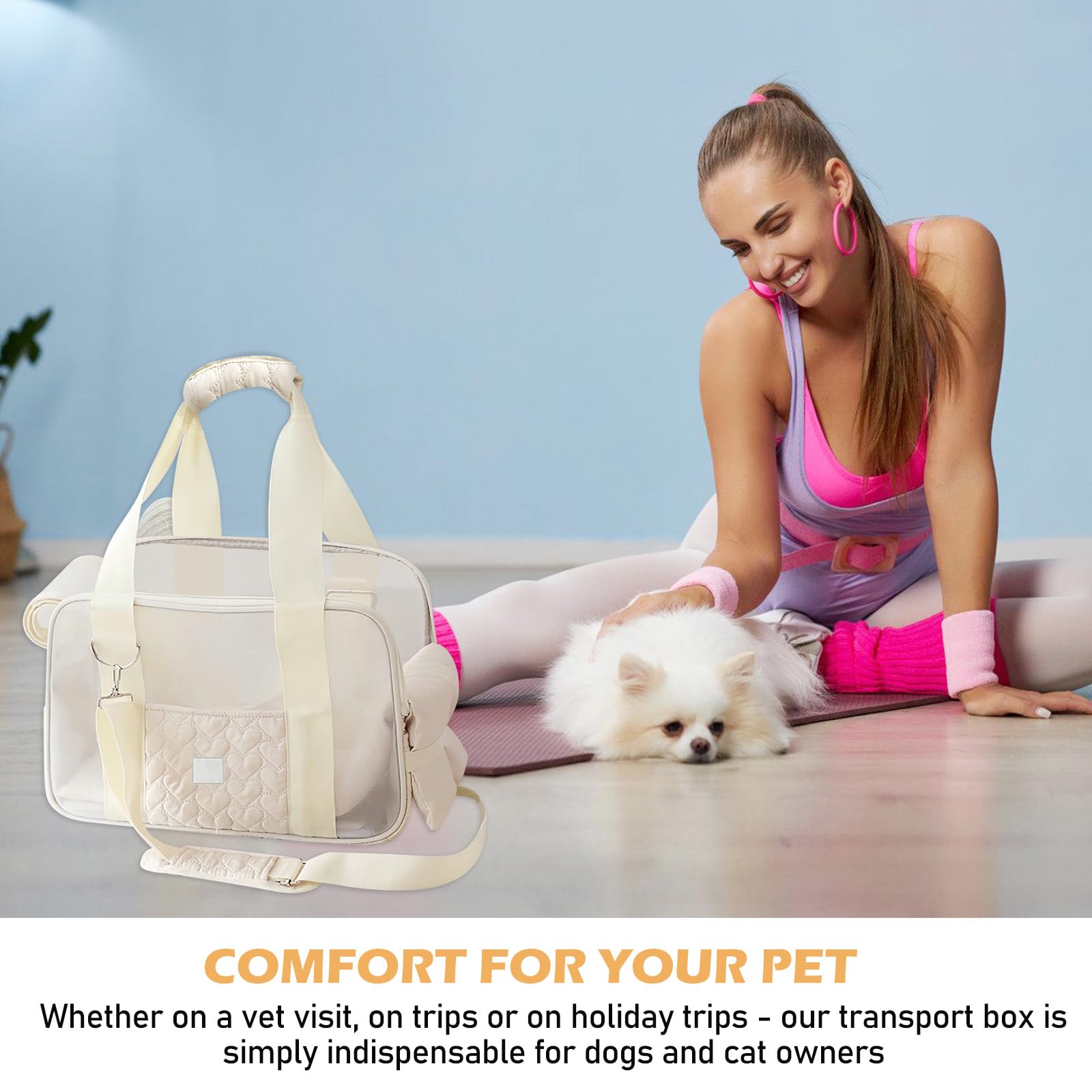 Hundetragetasche bis 5kg, Leichte & Atmungsaktive Hundetasche für Kleine Hunde & Katzen, Tragetasche Hund mit Sicherheitsgurt & Taschen, Ideal für Auto, Reisen, Outdoor