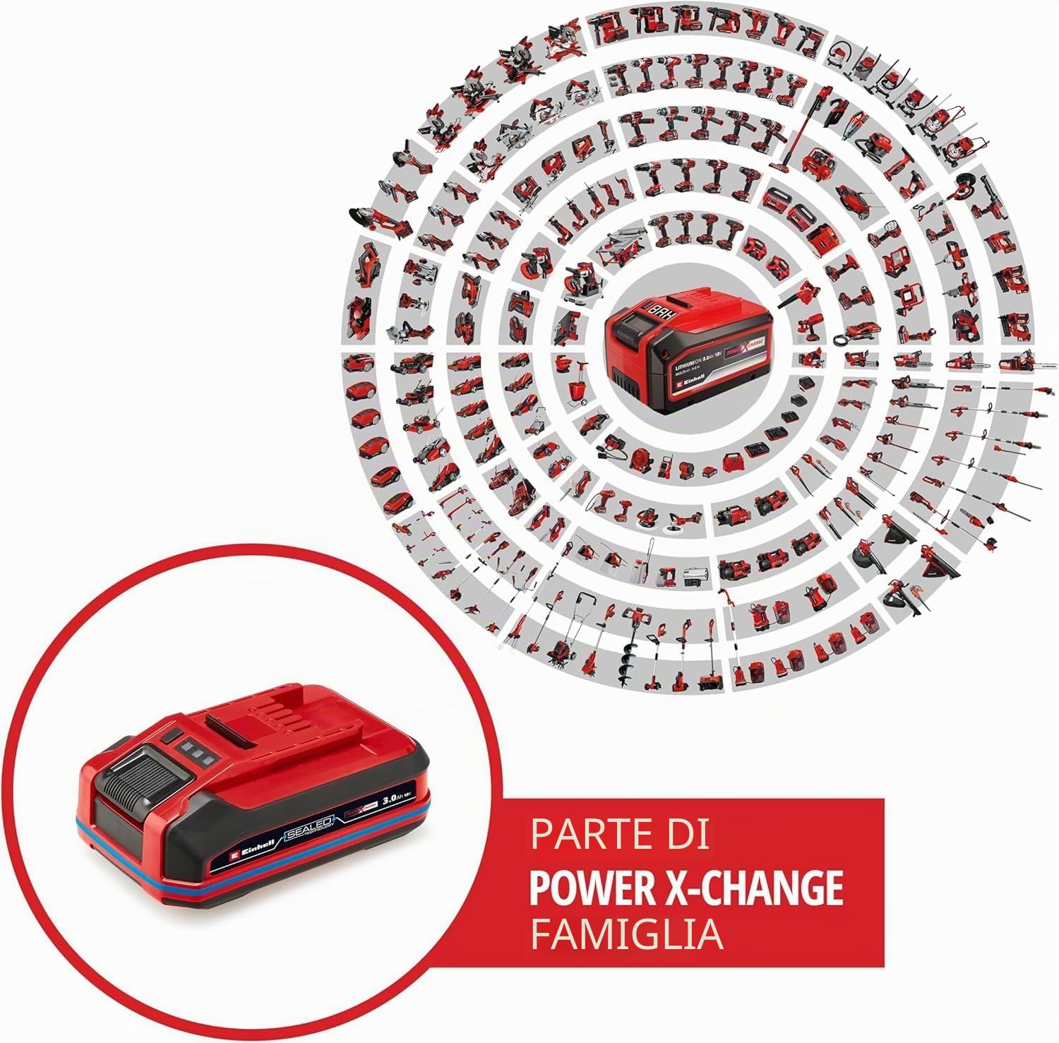 Original Einhell 18 V 3,0 Ah SEALED Power X-Change PLUS (18 V, impermeabile e antipolvere, classe IP57, uso universale con tutti i dispositivi Power X-Change, caricabatterie escluso)