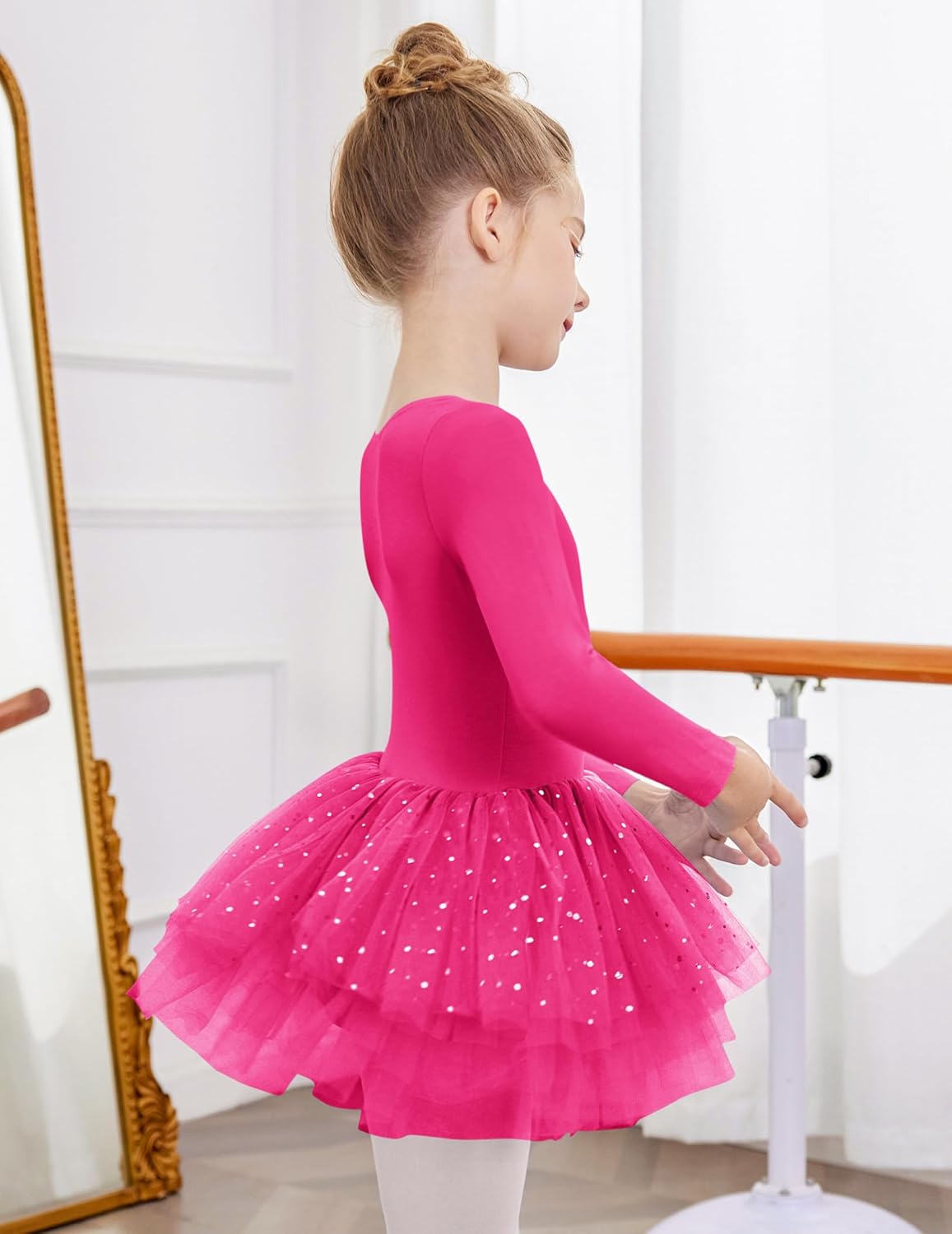 Zaclotre Girls Ballet Leotards 4-Layers Tiered Long Sleeve Dance Tutu Dresses Party Costumes for Ballerina - Image 3