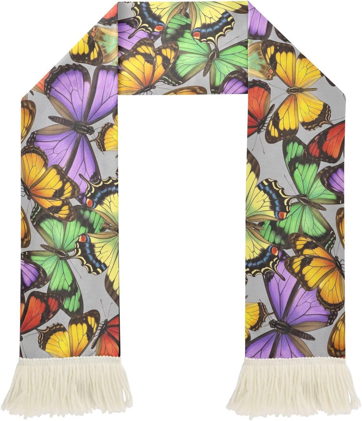 CHIFIGNO Colorful Butterflies Sports Fan Scarf Towel, Soft Polyester Sweat Wipe Cheering Scarf for Soccer Games, Quick Dry with Fringe Ends
