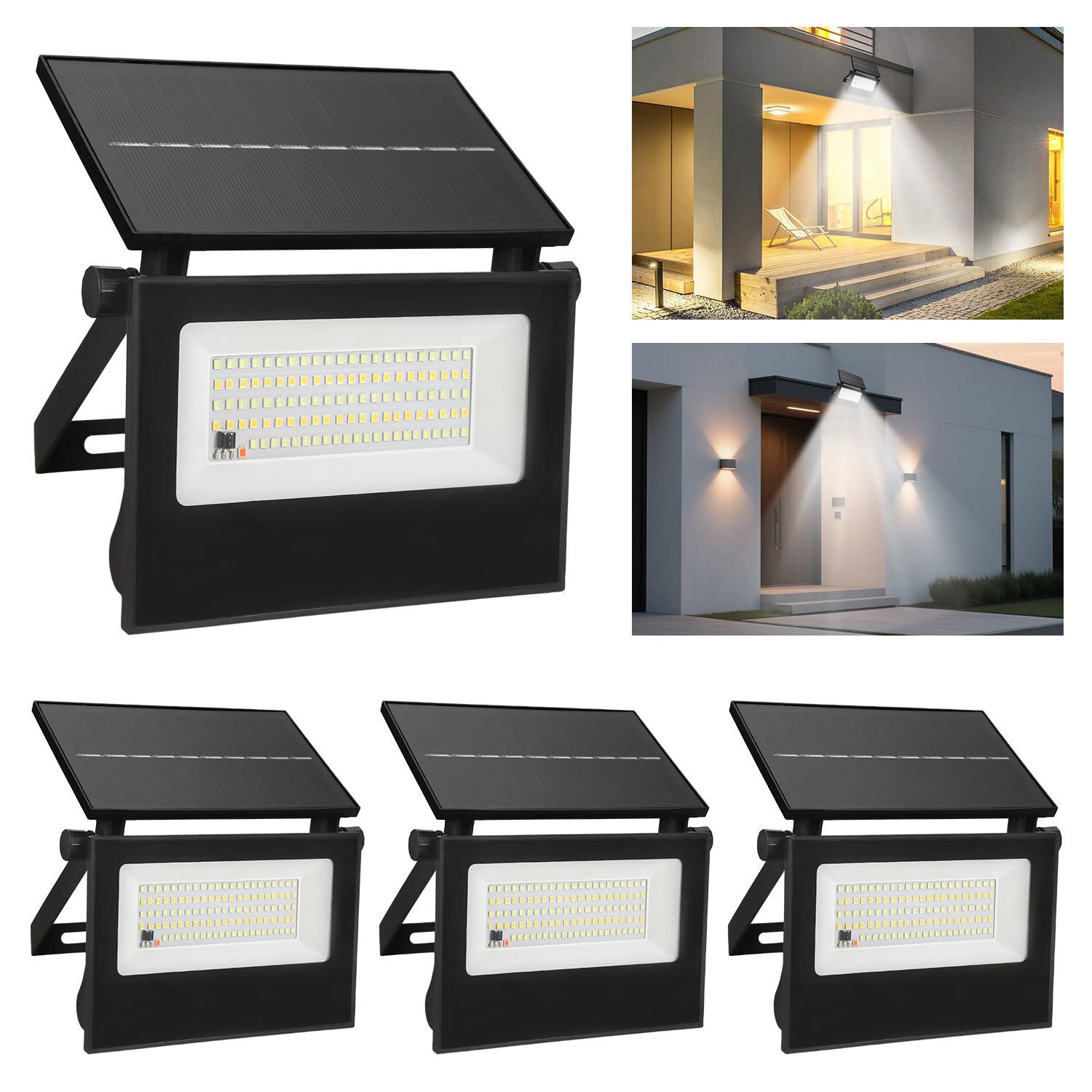 ISOISL Set of 4 Outdoor Solar Spotlights with Motion Sensor, LED Outdoor Wall Light with Folding Solar Panel, Radar Sensor, Dimmable 3000 K/6000 K, IP65 Solar Floodlight for Garden, Driveway, Garage — image 1