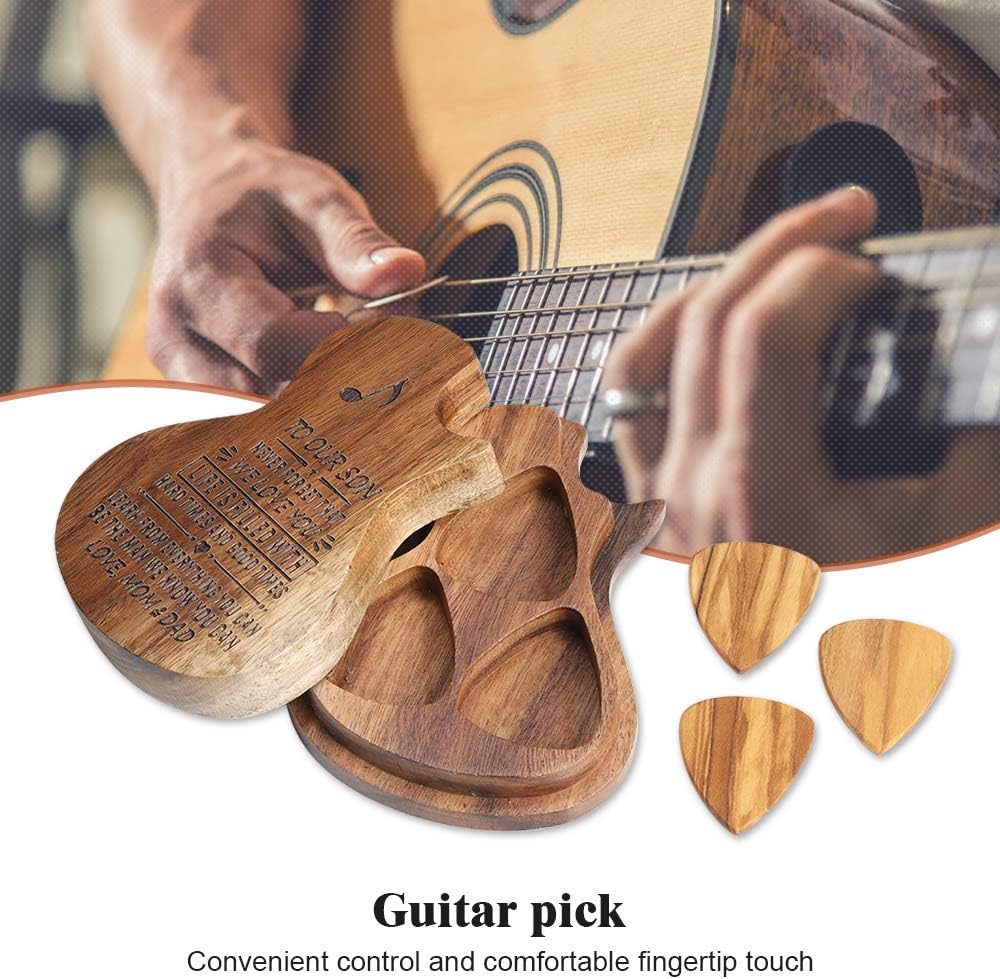Custom Guitar Pick Holder with 3 Pcs Wooden Guitar Picks, Custom Any Message Wooden Guitar Picks, Personalized Guitar Wooden Pick Music Gift for Son Dad Husband Boyfriend (Spotify guitar picks)