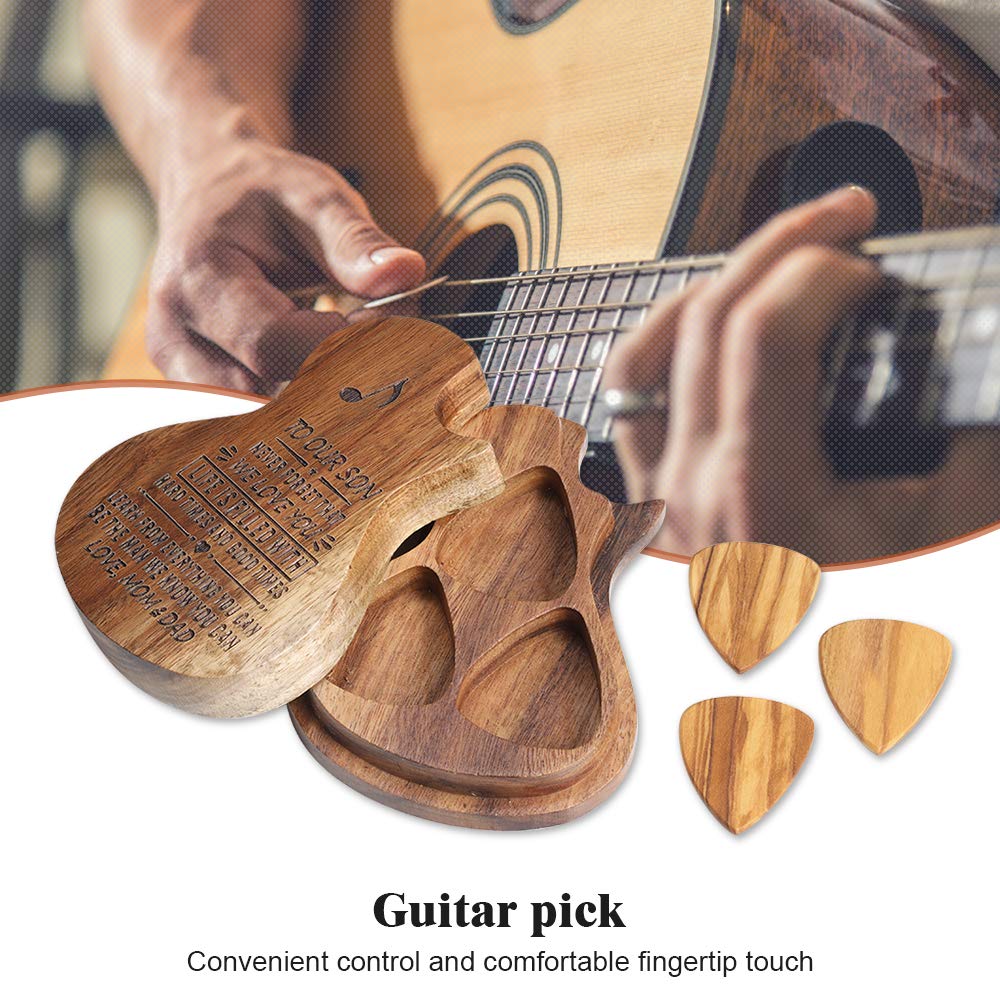 Spersonalizowane drewniane kostki do gitary z etui, 3 szt. kostek gitarowych i etui grawerowany prezent do akustycznej elektrycznej gitary basowej ukulele praktyczne części instrumentu