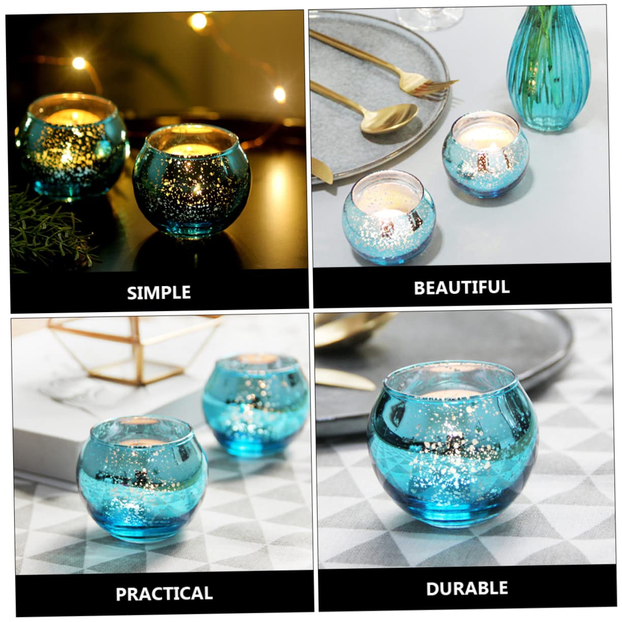 Blaue Glaskerzenbecher 12 Stück, Schlichtes Dekoratives Design