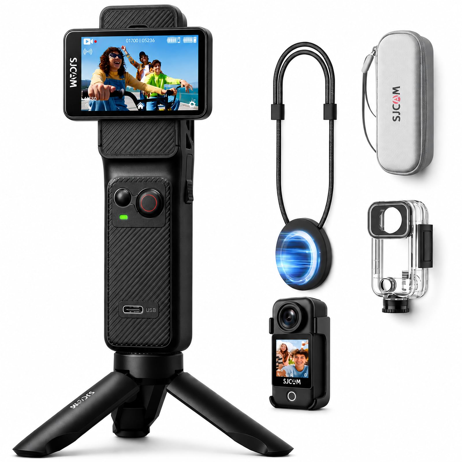 SJCAM C400 4K Vlogging Camera – 7-Hour Battery, 6-Axis Stabilization, 2.29'' Touch Screen,Wireless Remote Preview, 154° Wide Angle,30M Waterproof,Body Camera for YouTube Creators and Travel
