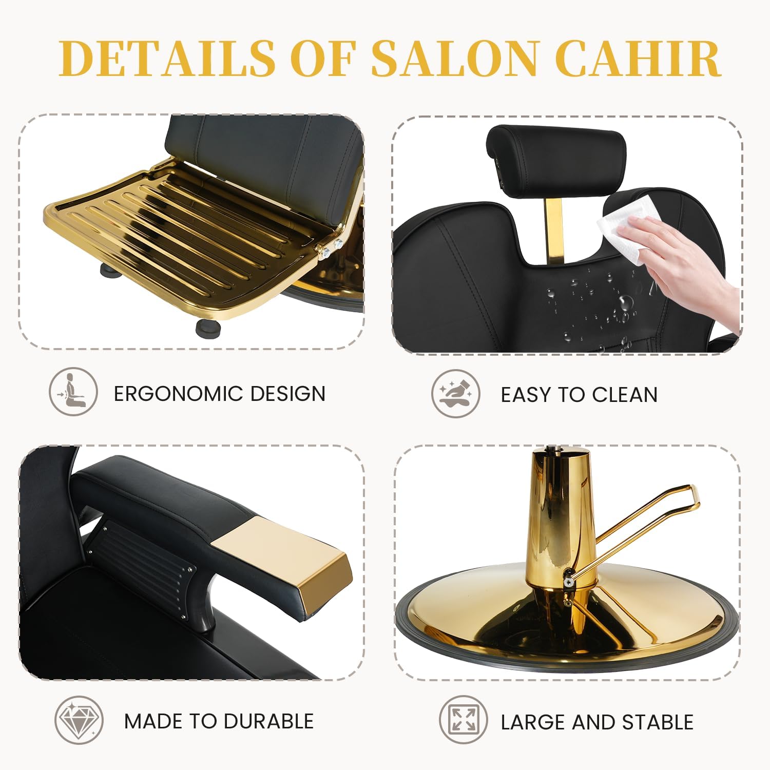 Barber Chair for Barbershop, Heavy Duty All-Purpose Reclining Salon Chairs for Hair Stylist, Hydraulic Salon Styling Chair for Beauty Spa Shampoo Tattoo Chair Equipment, Modern Black Gold