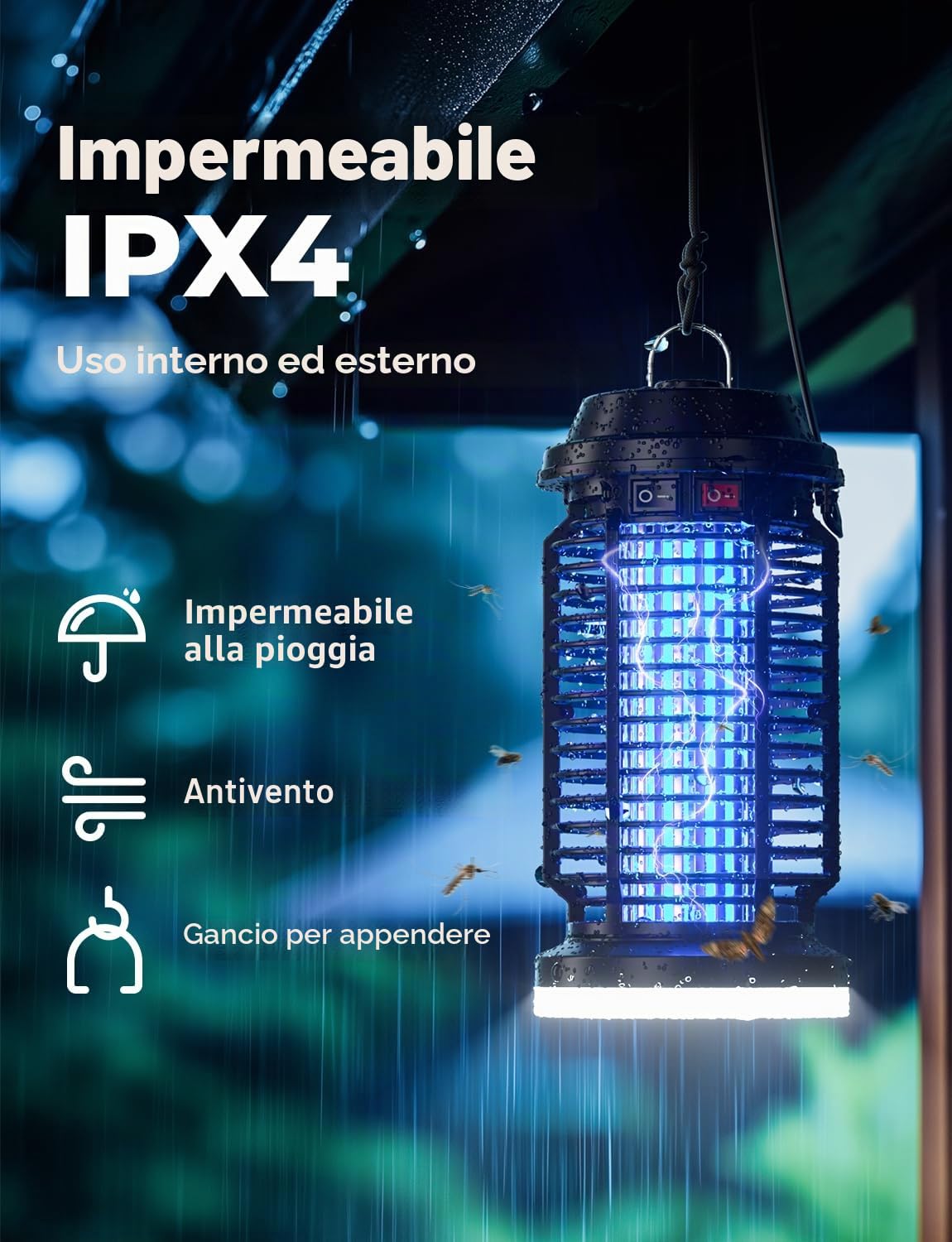 YISSVIC Lampada Antizanzare Elettrica Uccide Zanzara Elettrica 4200V +15W UV Lampada Antizanzare IPX4 Impermeabile per Interno e Esterno