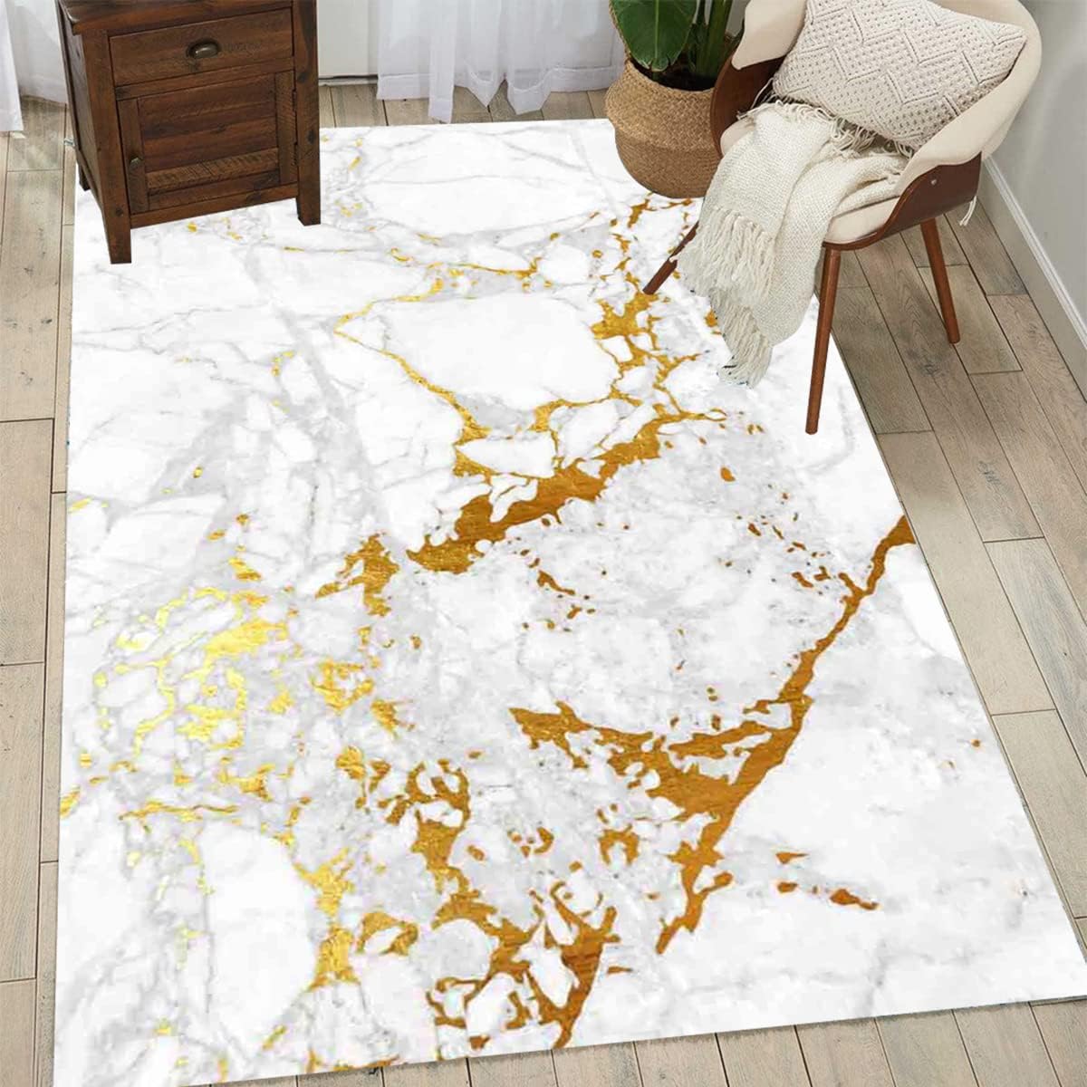 Washable Soft Thick Modern Abstract Marble White Grey Gold Area Rug for Livingroom Bedroom Diningroom Luxury Home Office Conference Room Carpet Indoor Outdoor Floor Rug 2x3