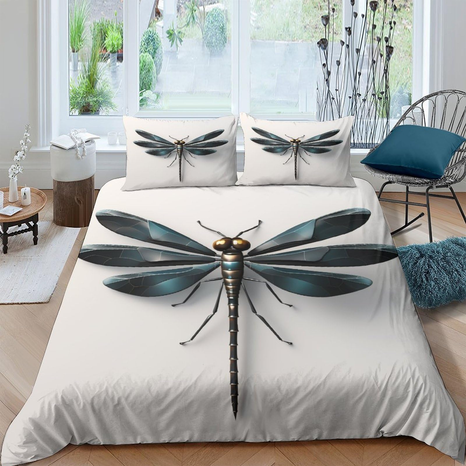 Linge de lit King en microfibre douce avec motif libellule 3D premium