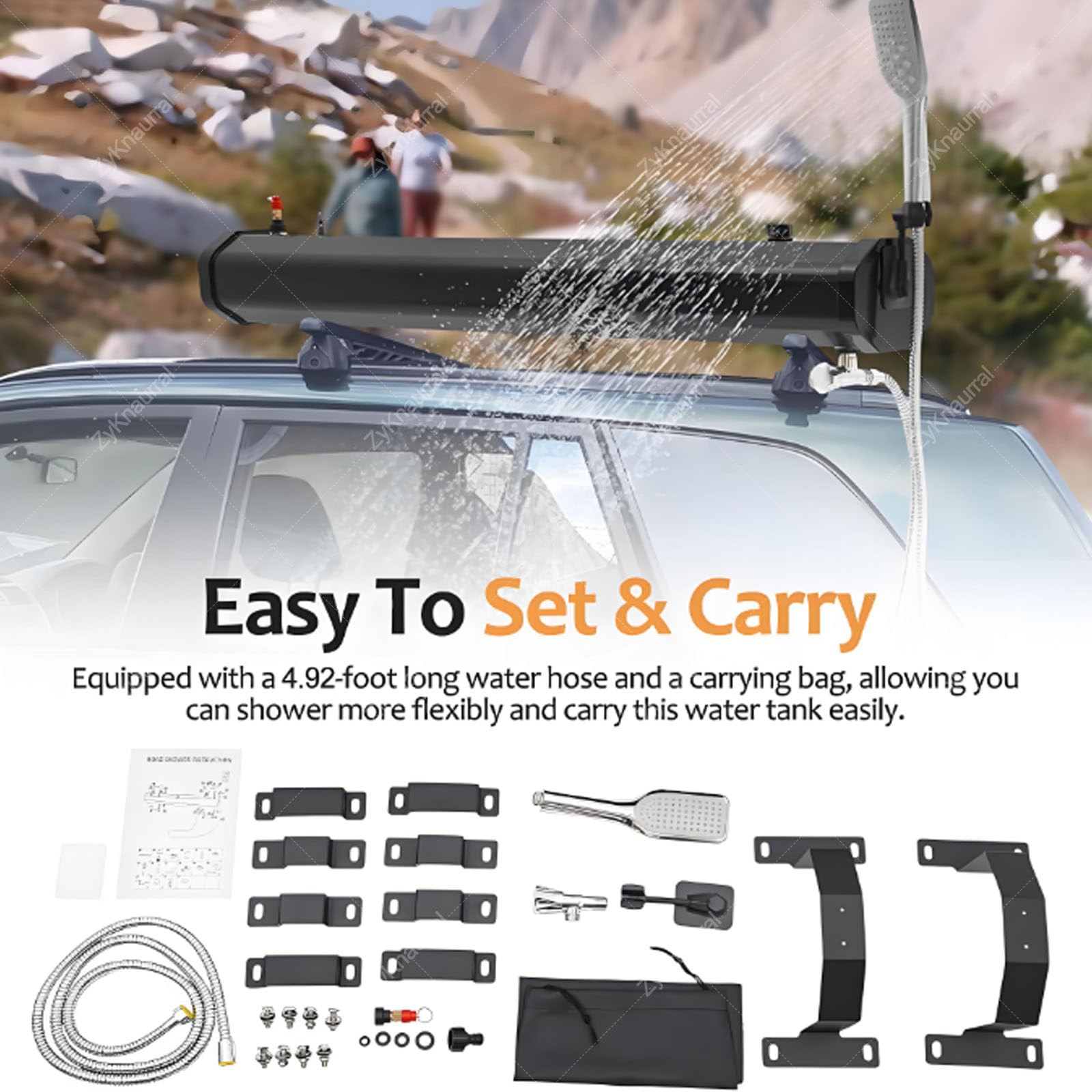 Depósito de agua autopresurizado para autocaravanas y todoterrenos - Ducha solar para portaequipajes | Universal para portaequipajes, lavaderos y duchas exteriores,20L/5.28Gal