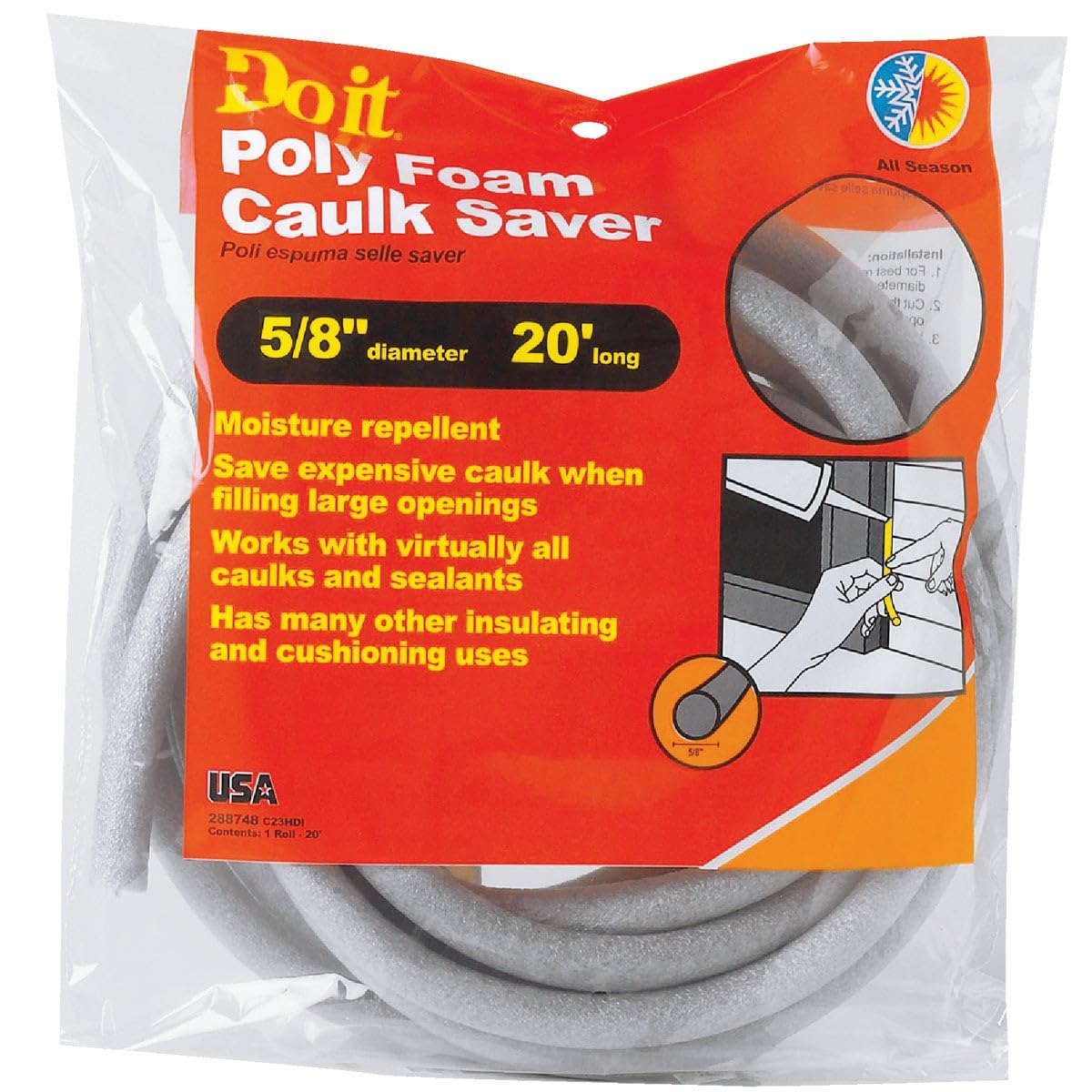 THERMWELL PRODS CO C23HDI Poly Foam Caulk Saver, 5/8