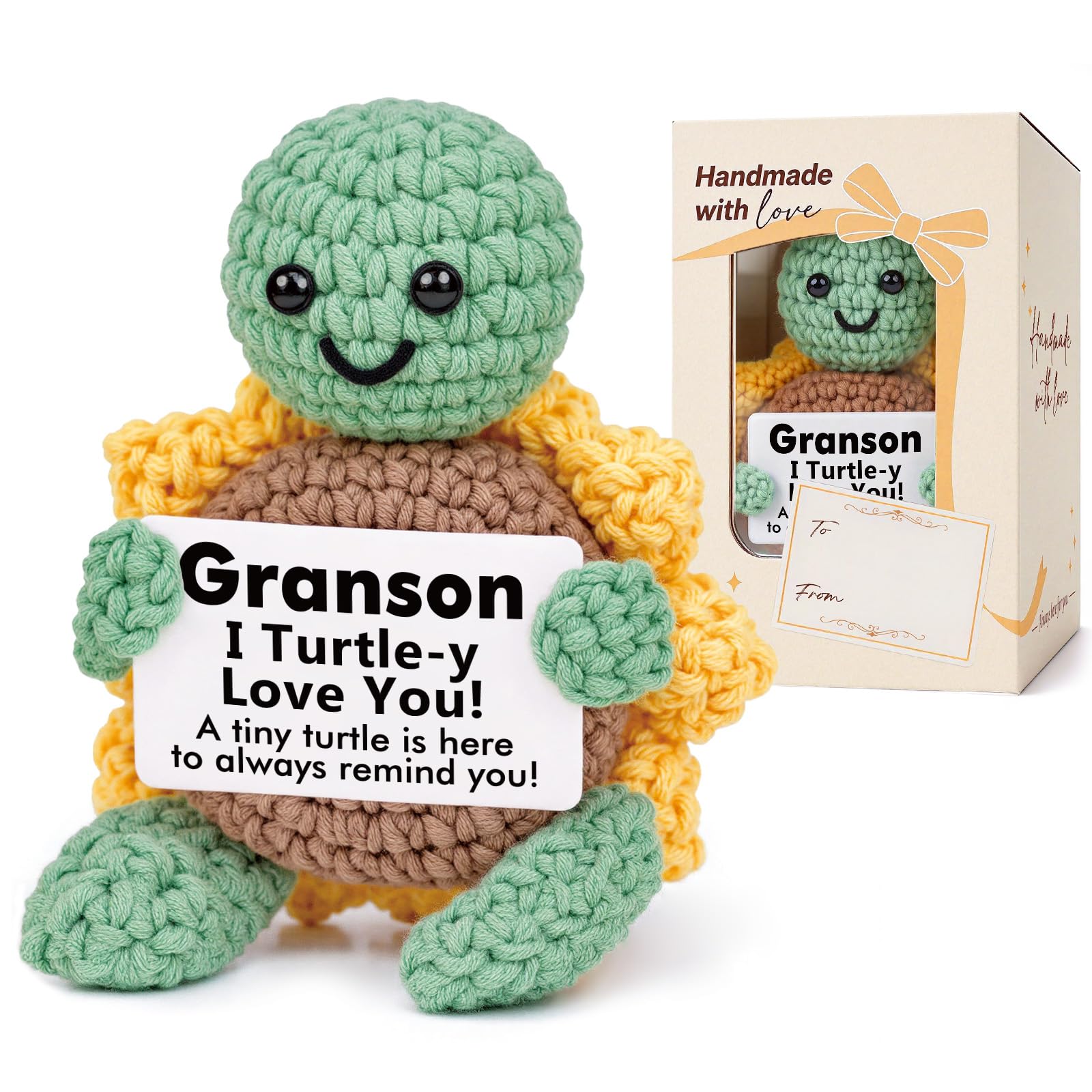 CheriGift Grandson Gifts, Handmade Crochet Turtle Ornament with I Turtle-y Love You Pun Tag, for Grandson from Grandma Grandad on Birthday Christmas Valentine Fathers Day