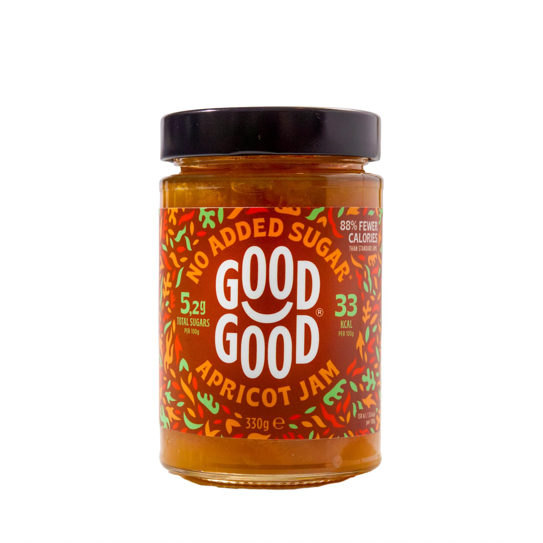 GOOD GOOD Apricot Jam - No Added Sugar - Low Calorie - Gluten Free and Vegan - Diabetic and Keto Friendly - 12oz / 330g (Pack of 1)