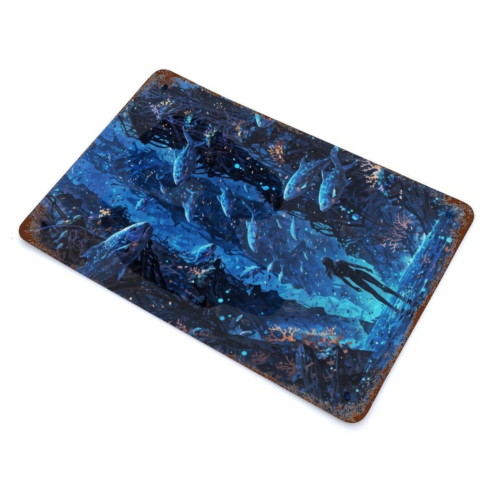 Underwater Metropolis 11.8"x7.9" Vintage Rust Metal Sign, Decorative Metal Wall Art for Living Room, Hallway And Home Decor