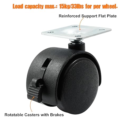Miniatura 4 de 4 ruedas giratorias de 1.5 pulgadas, ruedas giratorias de nailon negro con freno, ruedas giratorias de alta resistencia para muebles, carro,