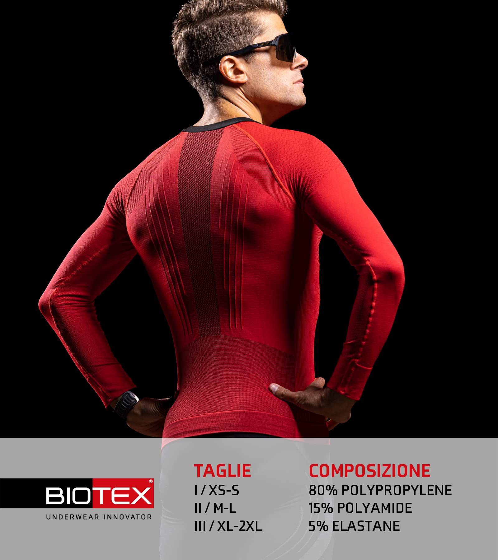 BIOTEX Maglia a Manica Lunga Fit 4.0 per Ciclismo e Running, Intimo Tecnico Sportivo, Termoregolatore Naturale